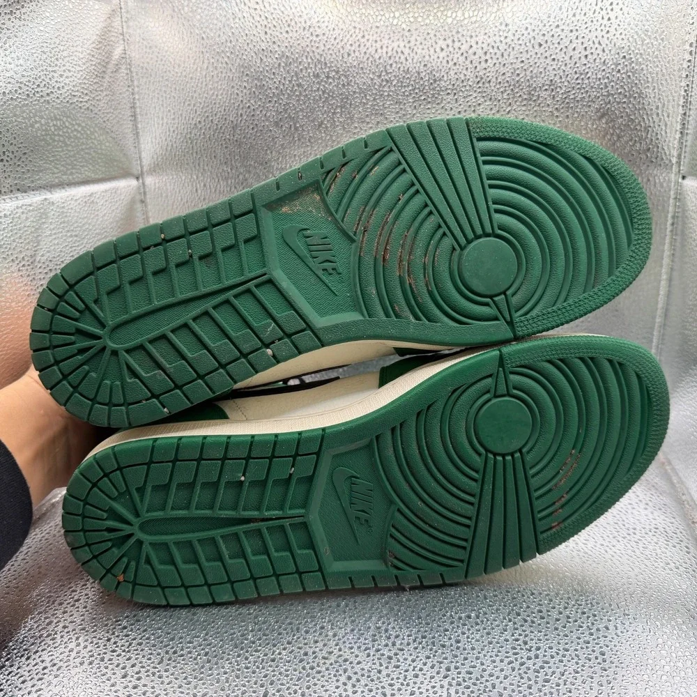 Size 12 Nike‎ Air Jordan 1 Mid Leather Pine Green Mens Sneaker Shoes 852542-301